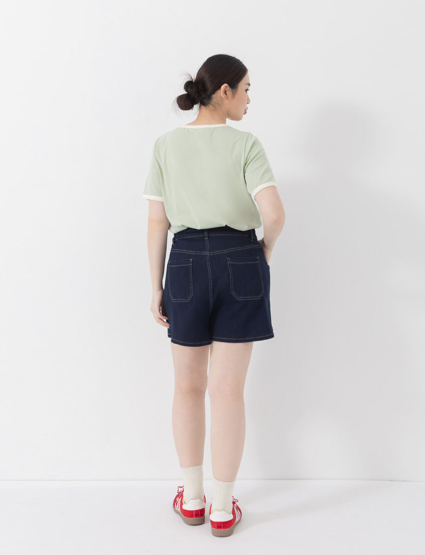 Playful Bubble Hem Stitch Plus Size Denim Shorts