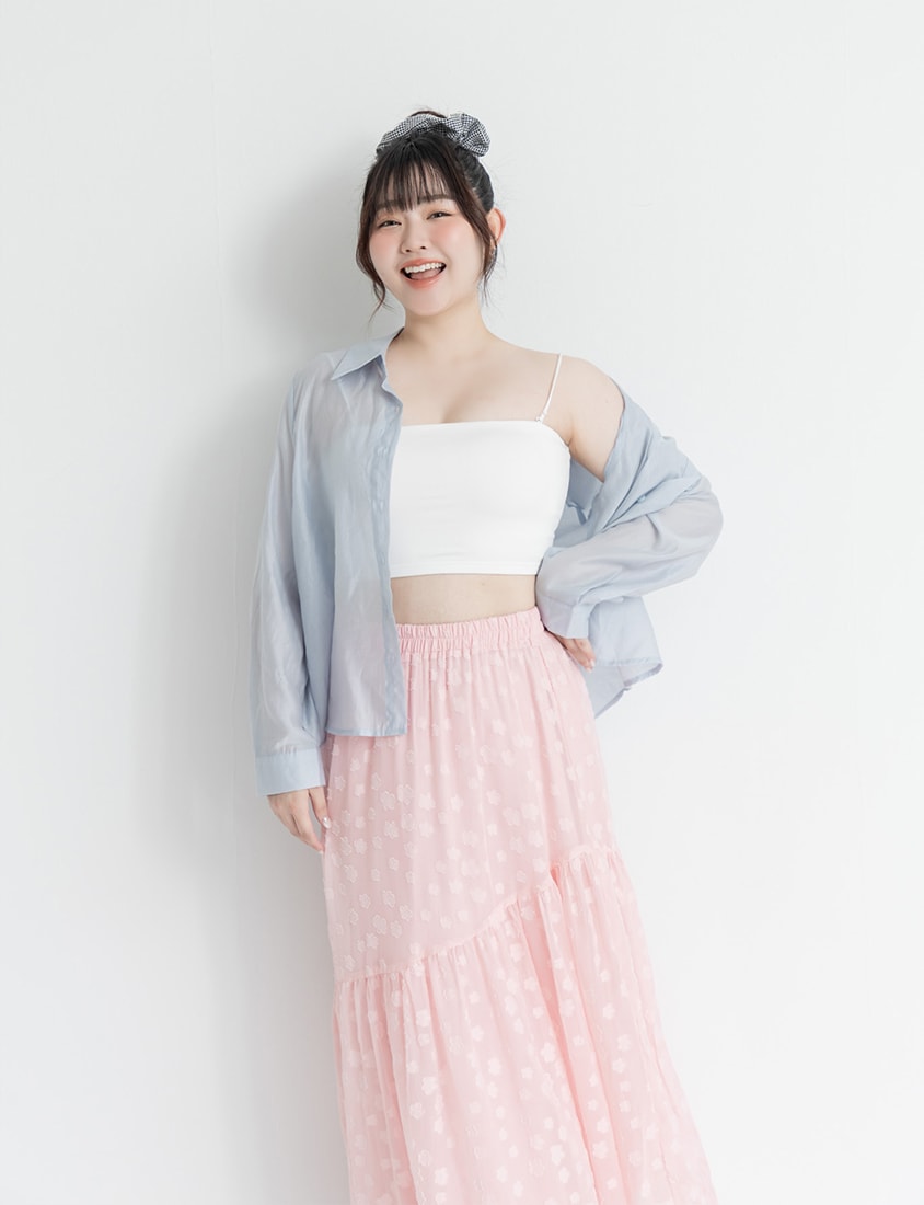Japanese Floral Jacquard Tiered Plus Size Maxi Skirt