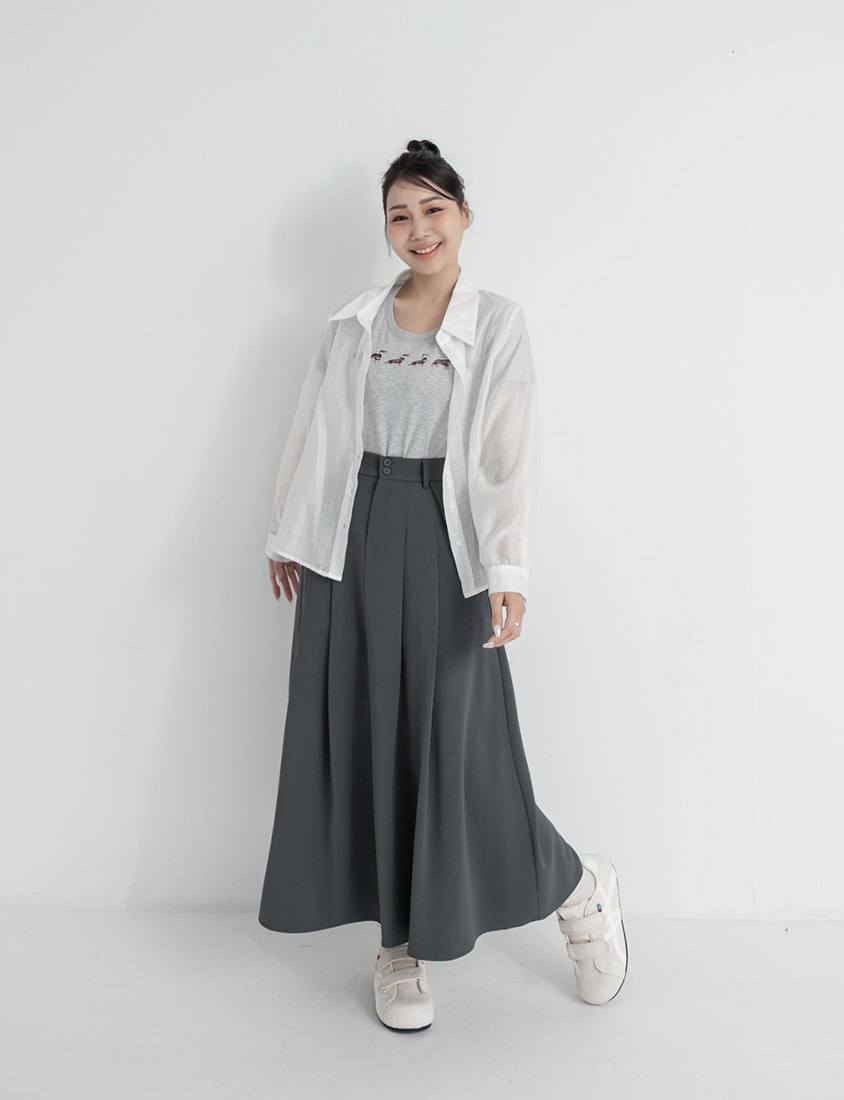 High Waist Double Button Pleated Chiffon Plus Size Skirt
