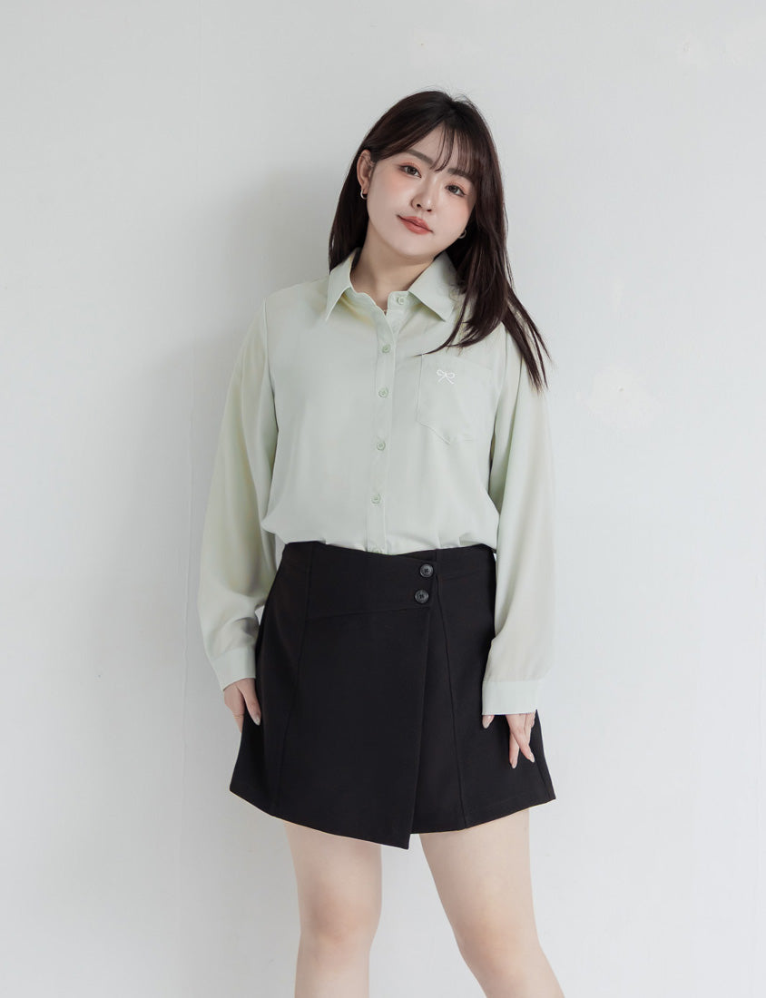 MISS. Two-Piece Sheer Embroidered Plus Size Shirt (With Inner Cami Top)