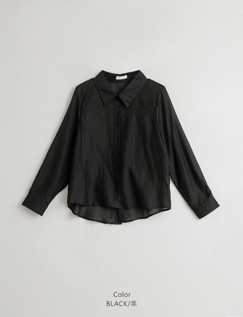 Tencel Silky Sheer Back Slit Tie-Front Plus Size Shirt