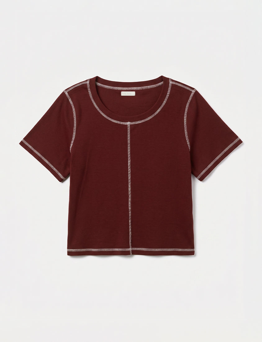 MUA! Cropped Contrast Stitch Short Sleeve Plus Size Tee