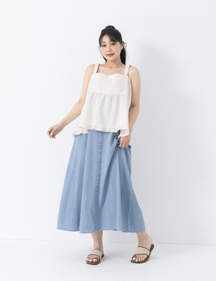 Tencel Silky Denim Faux Button Strap Plus Size Maxi Dress