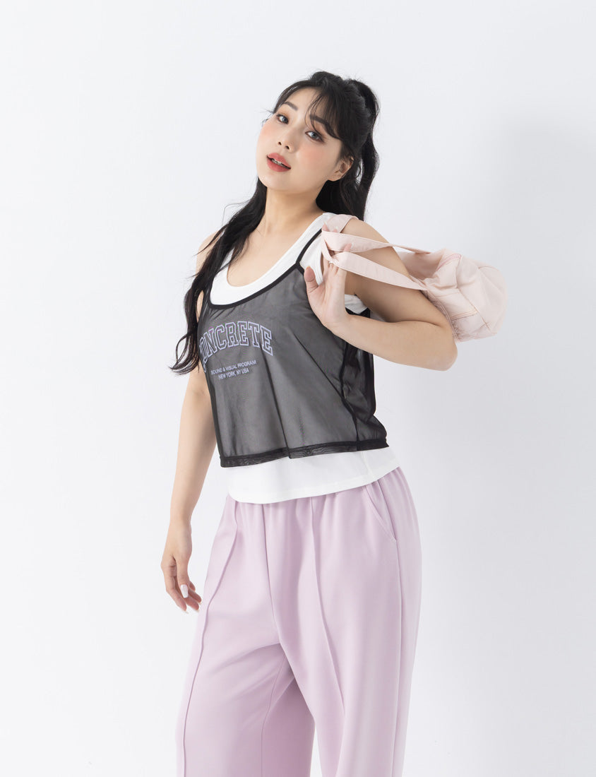 Two Piece Sheer Printed U-Neck Plus Size Tank Set