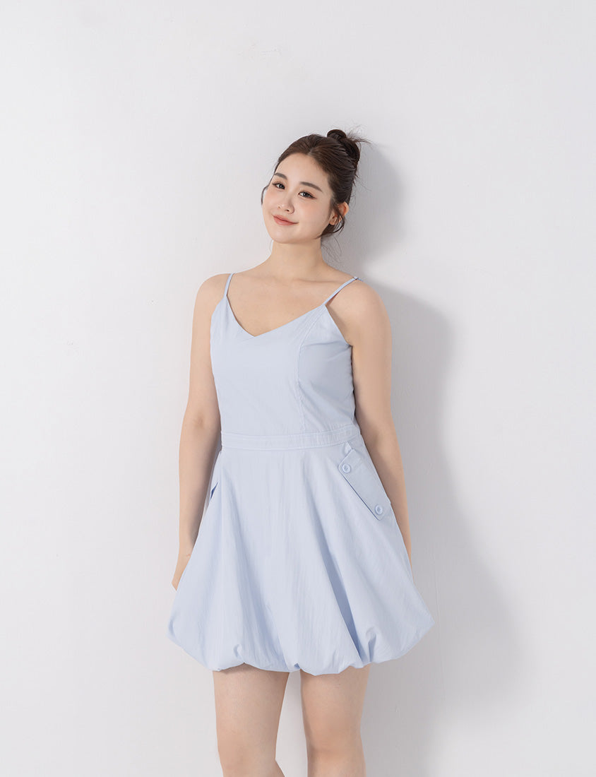 Cute Bubble Hem Adjustable Strap Plus Size Mini Dress
