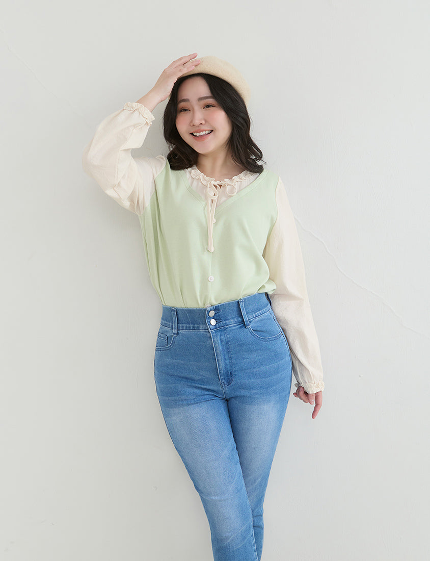 Romantic Ruffle Collar Faux Two Piece Plus Size Top
