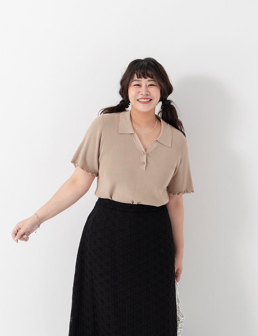 MISS. Polo Collar Ribbed Knit Plus Size Top