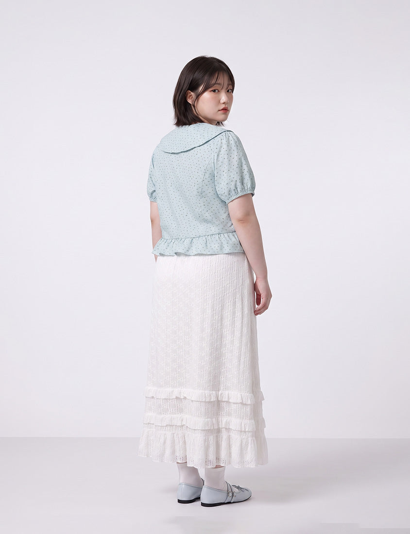 Fresh Floral Collared Cinched Waist Plus Size Blouse