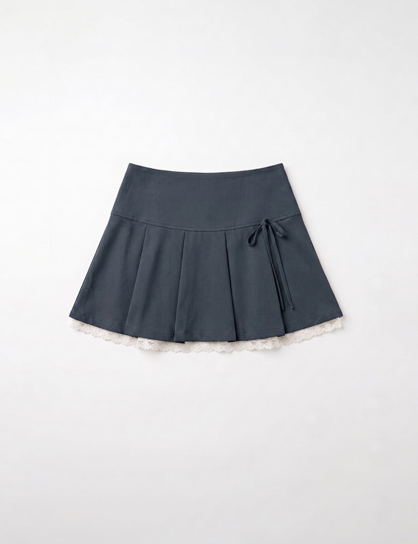 Sweet Bow Lace Pleated Plus Size Mini Skirt