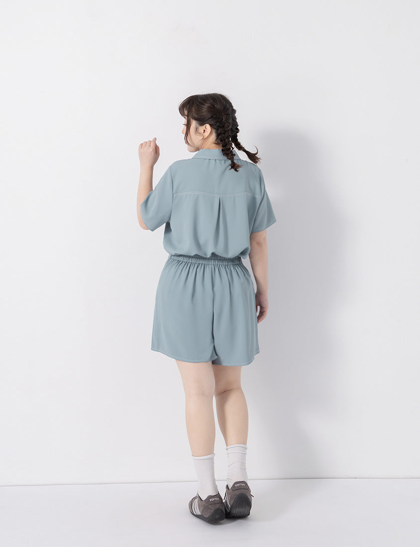 Contrast Stitch Lightweight Utility Chiffon Plus Size Shorts