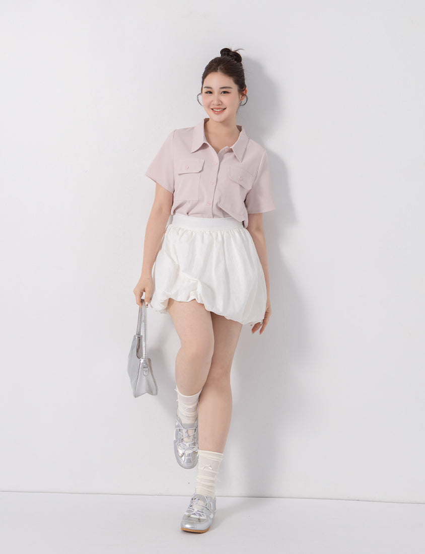 Contrast Stitch Lightweight Utility Chiffon Plus Size Shirt