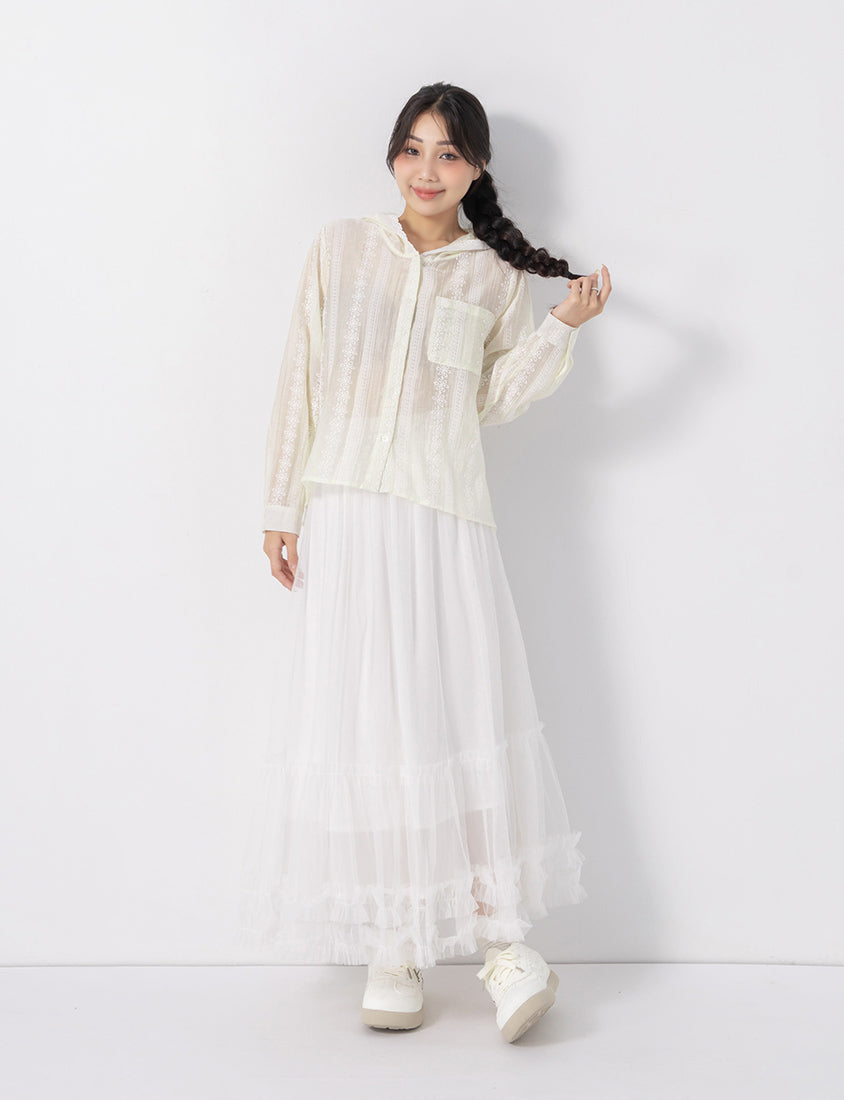 Japanese Style Semi-Sheer Lace Hooded Plus Size Jacket