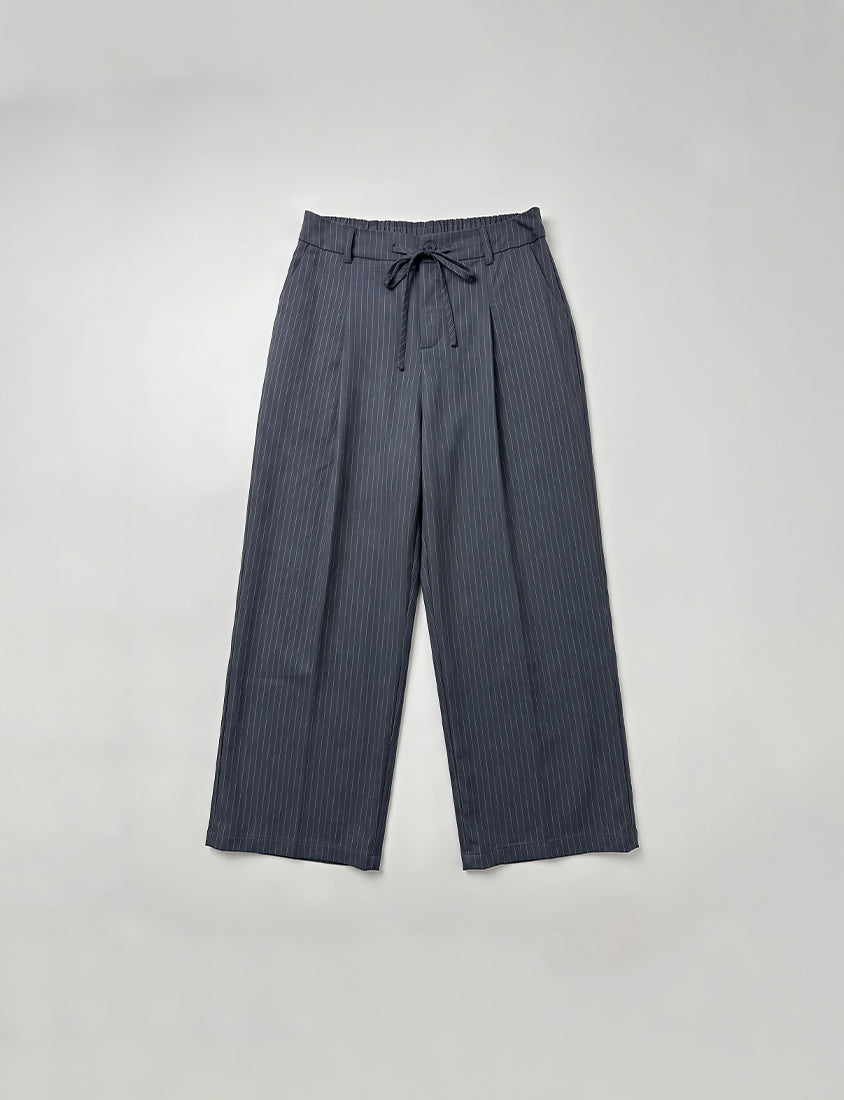Striped Elastic Back Waist Relaxed Plus Size Tailored Trousers