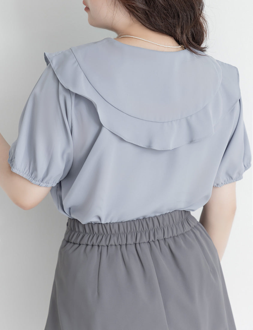 MISS. Ruffle Collar Chiffon Plus Size Shirt