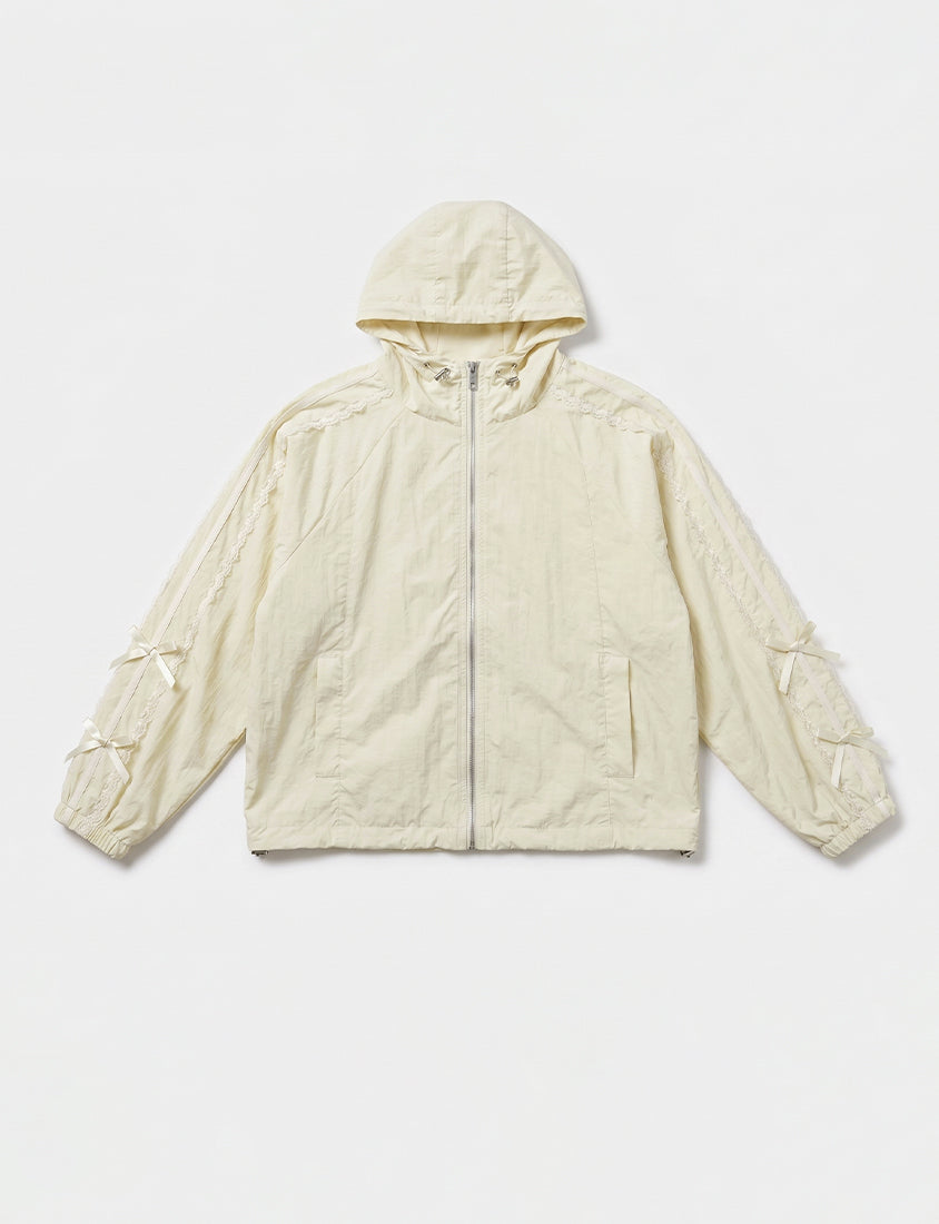 Lace Water-Repellent Hooded Plus Size Trench Coat