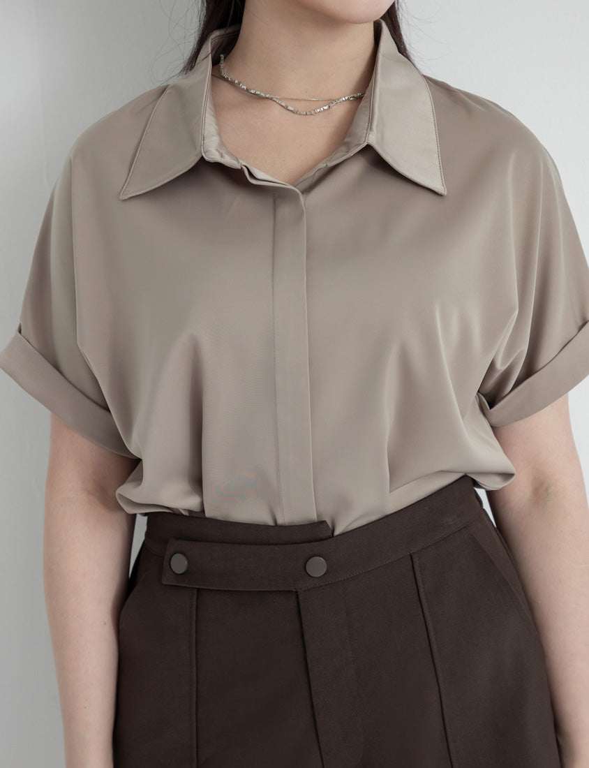 MISS. Minimal Satin Rolled Sleeve Plus Size Shirt