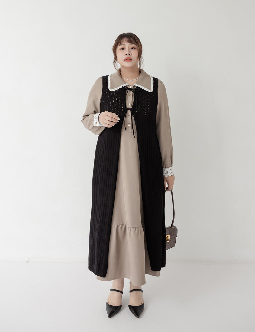MISS. 2-Way Convertible Hollow Plus Size Long Knit Vest