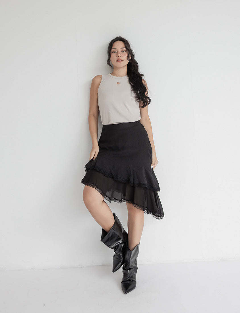 MUA! Layered Asymmetrical Lace Textured Plus Size Mini Skirt