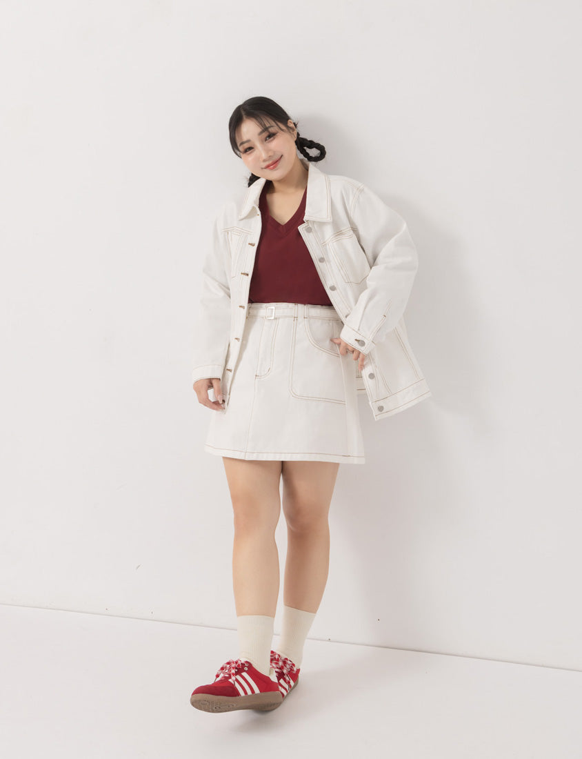 Relaxed Twill Colorblock Plus Size Topstitched Jacket (Unisex)