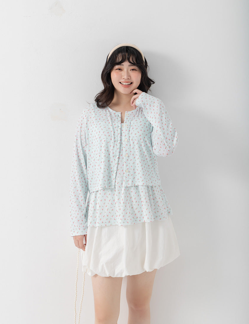 Cream Floral Layered Two-Piece Plus Size Set