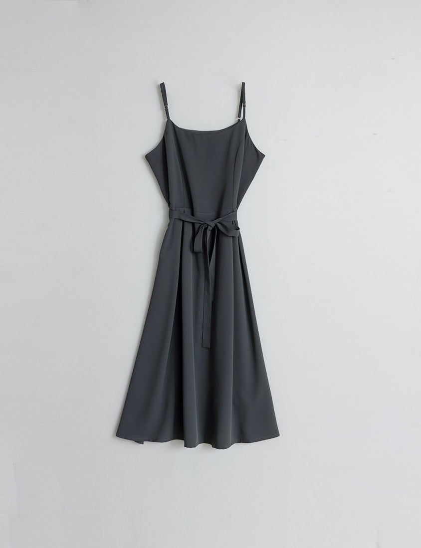 MISS. Silky Cool Refined Cami Strap Plus Size Maxi Dress (With Waist Belt)