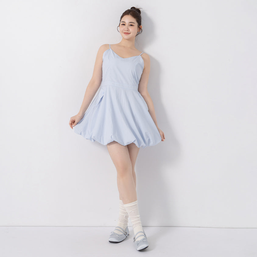 Cute Bubble Hem Adjustable Strap Plus Size Mini Dress