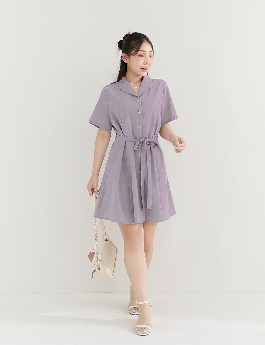 MISS. Twill Chiffon Collar Plus Size Mini Dress (With Belt)