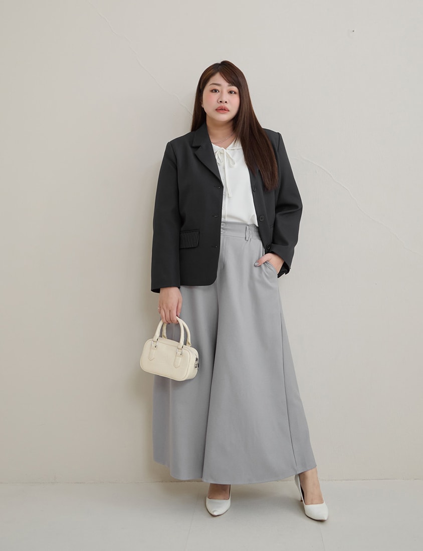 MISS. Cropped Chiffon Twill Bubble HemPlus Size Wide Pants