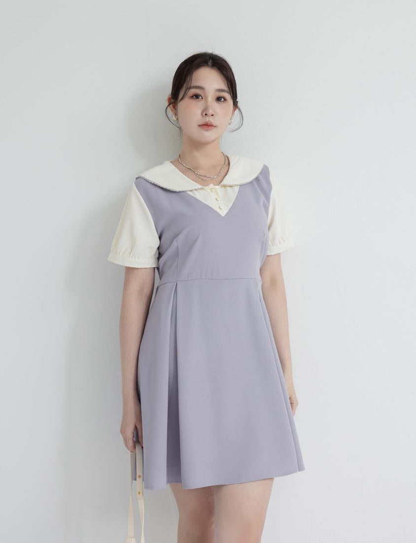 MISS. Preppy Faux Two Piece Collar Plus Size Mini Dress