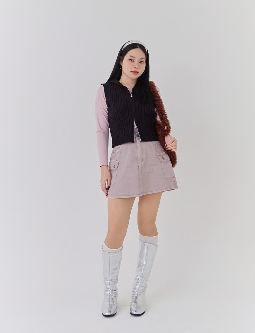 Double-Zip Hooded Plus Size Knit Vest