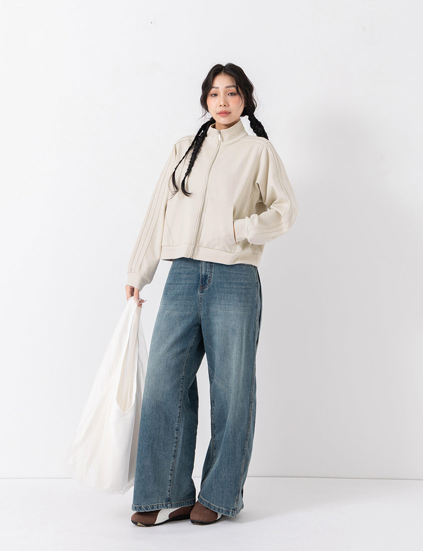 Geometric Seams Panel Slimming Plus Size Jeans
