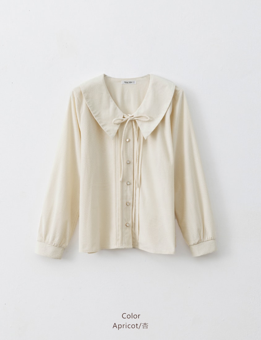 MISS. Elegant Velvet Collar Plus Size Long Sleeve Shirt