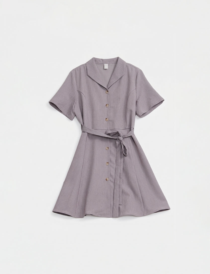 MISS. Twill Chiffon Collar Plus Size Mini Dress (With Belt)