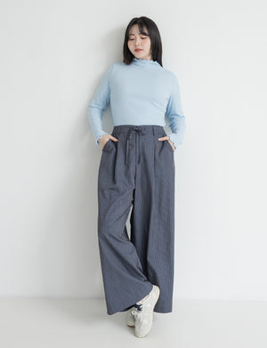 Striped Elastic Back Waist Relaxed Plus Size Tailored Trousers