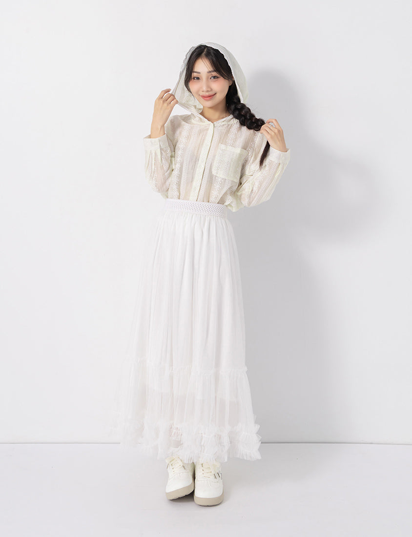 Japanese Style Semi-Sheer Lace Hooded Plus Size Jacket