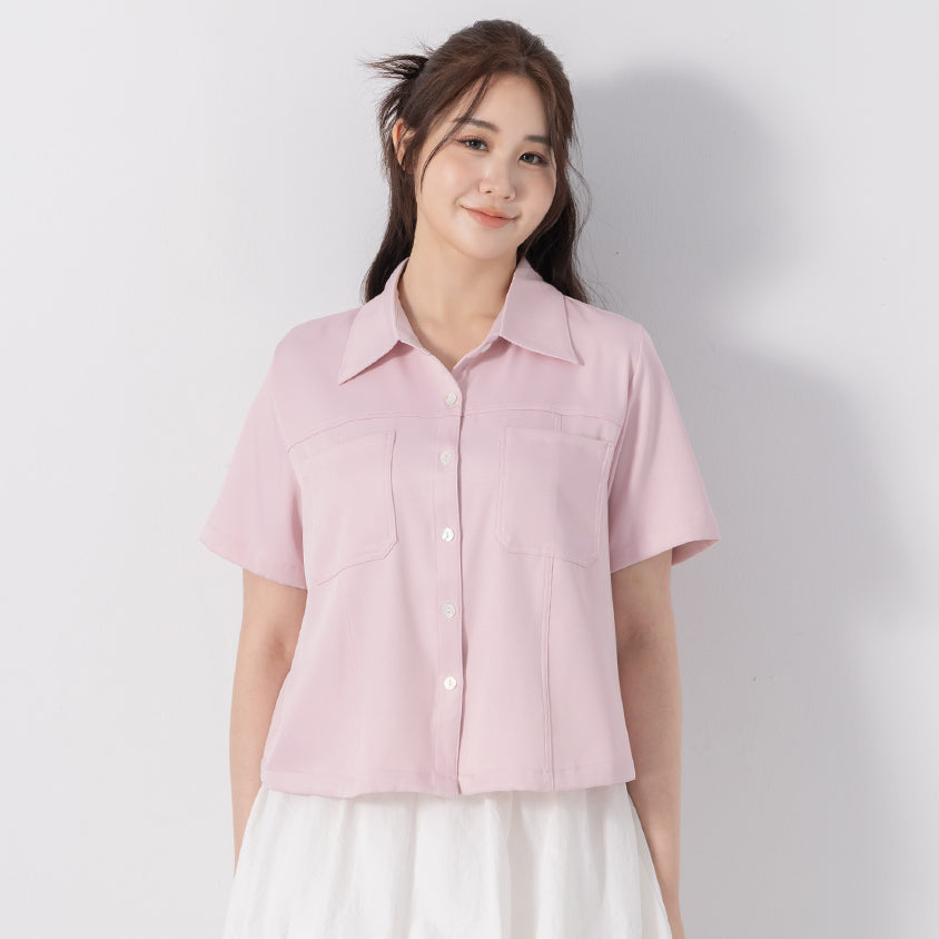 Double Pocket Twill Shell Button Plus Size Shirt
