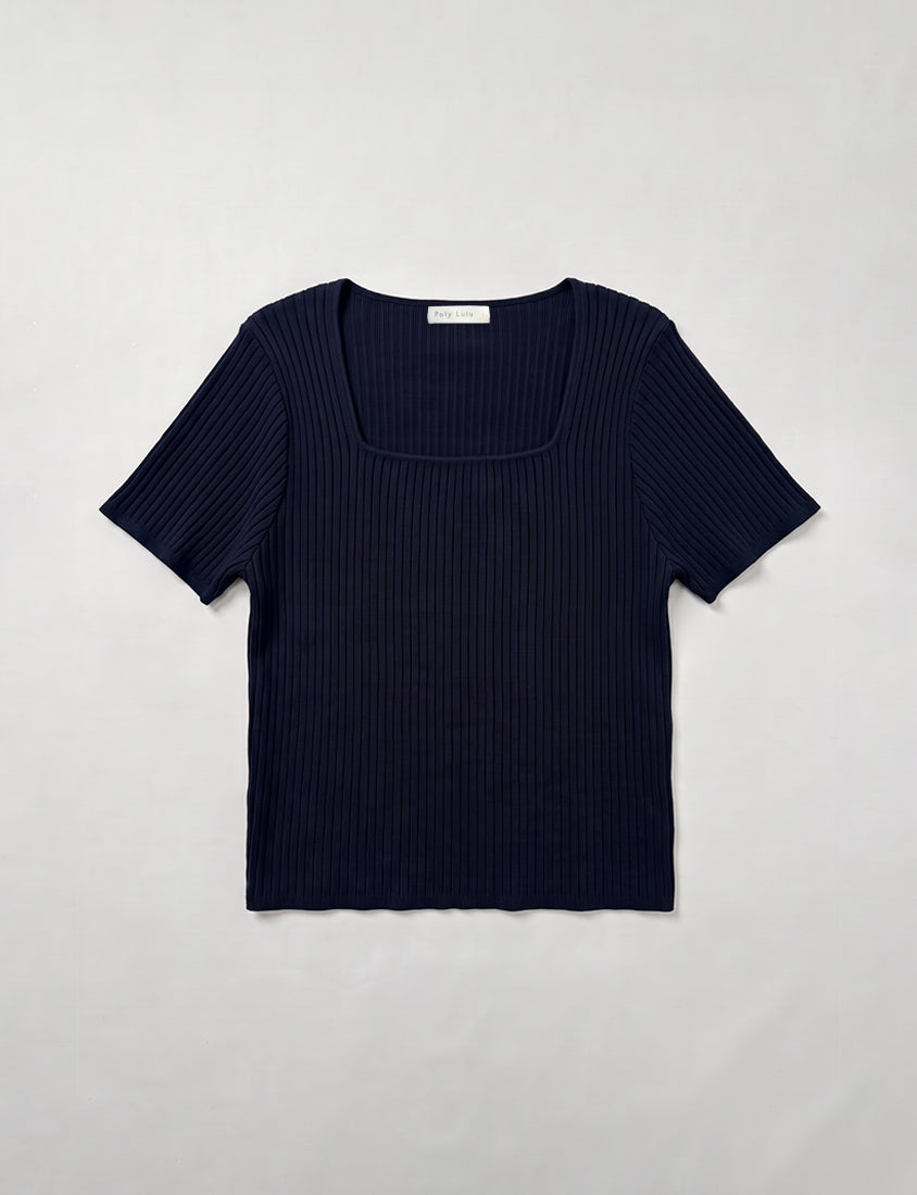 Classic Multicolor Square Neck Ribbed Knit Plus Size Top