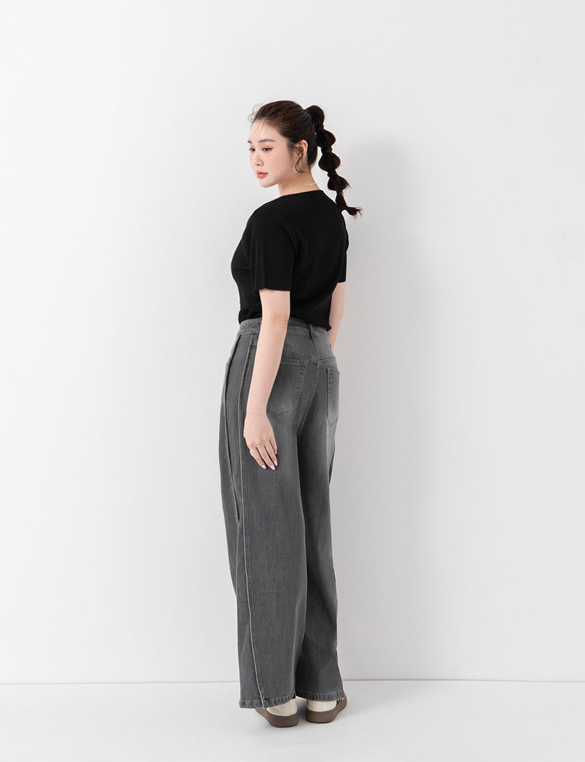 Classic Multicolor Square Neck Ribbed Knit Plus Size Top
