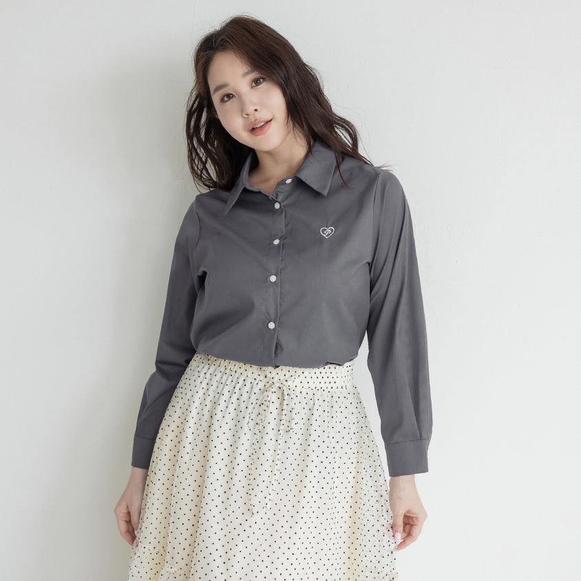 Heart Logo Embroidered Oversized Boyfriend Plus Size Shirt