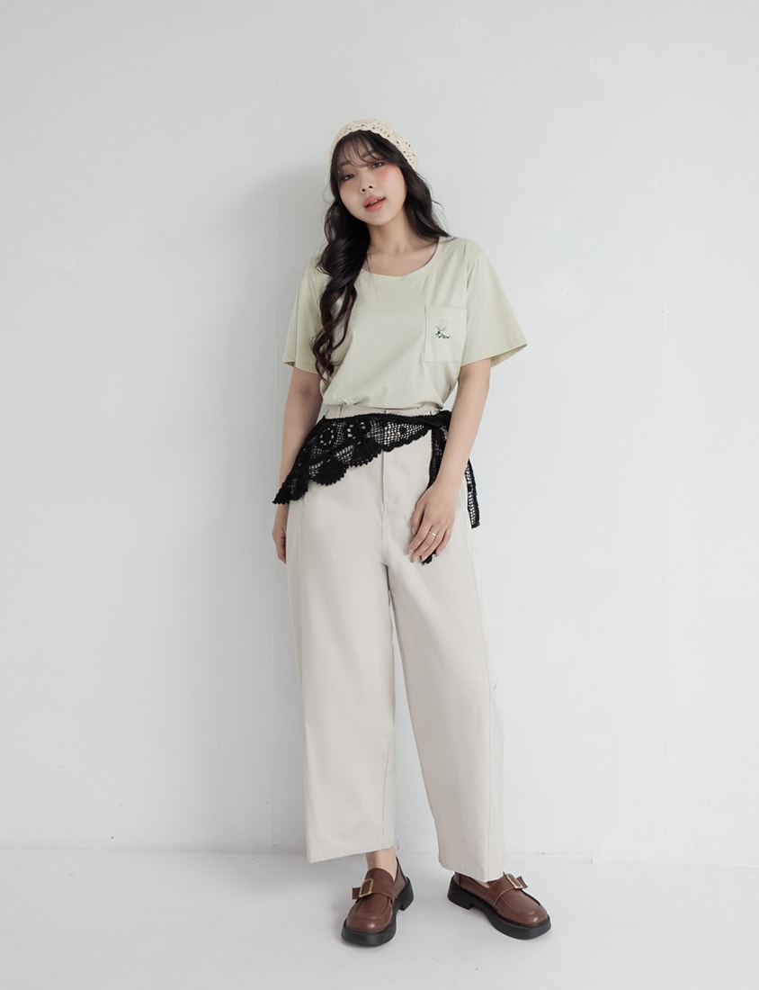 Sharp Curved Seam Twill Plus Size Pants