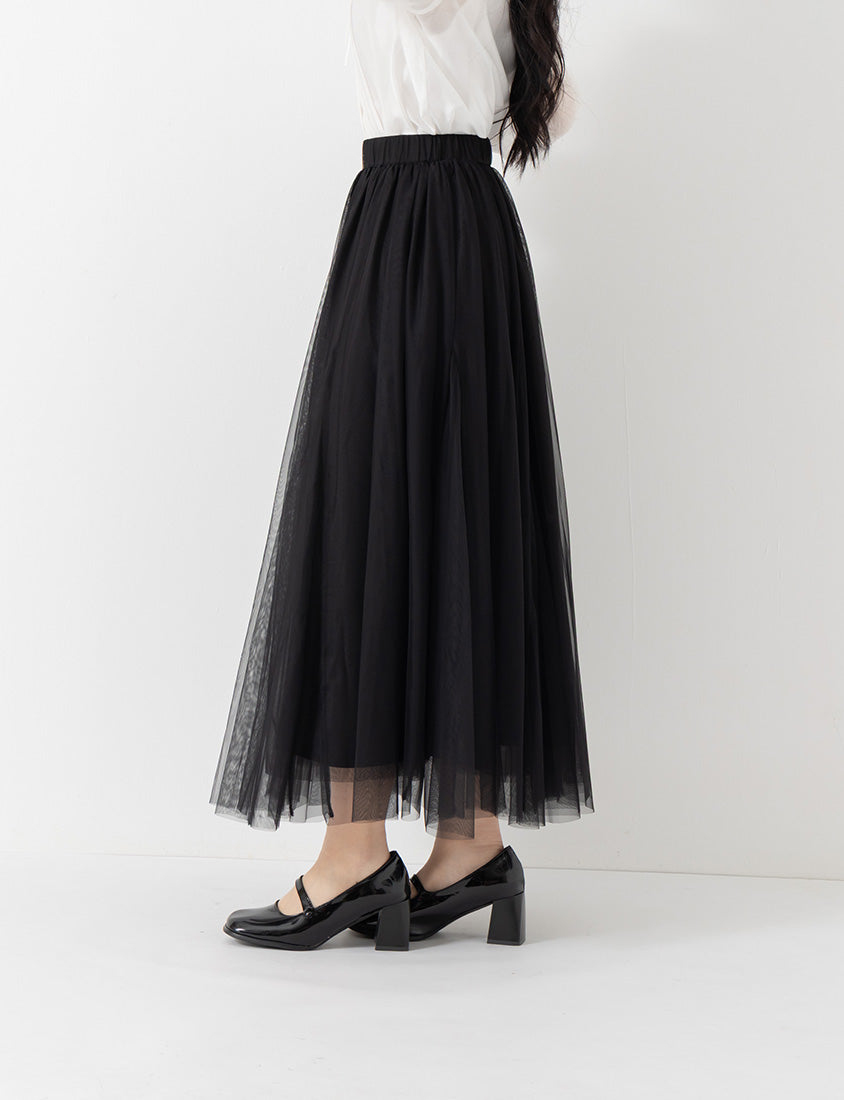 MISS. Elegant Flared Tiered Tulle Plus Size Maxi Skirt
