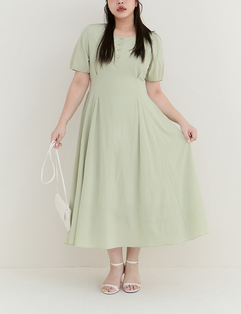 MISS. Elegant Tweed Puff Sleeve Textured Plus Size Maxi Dress