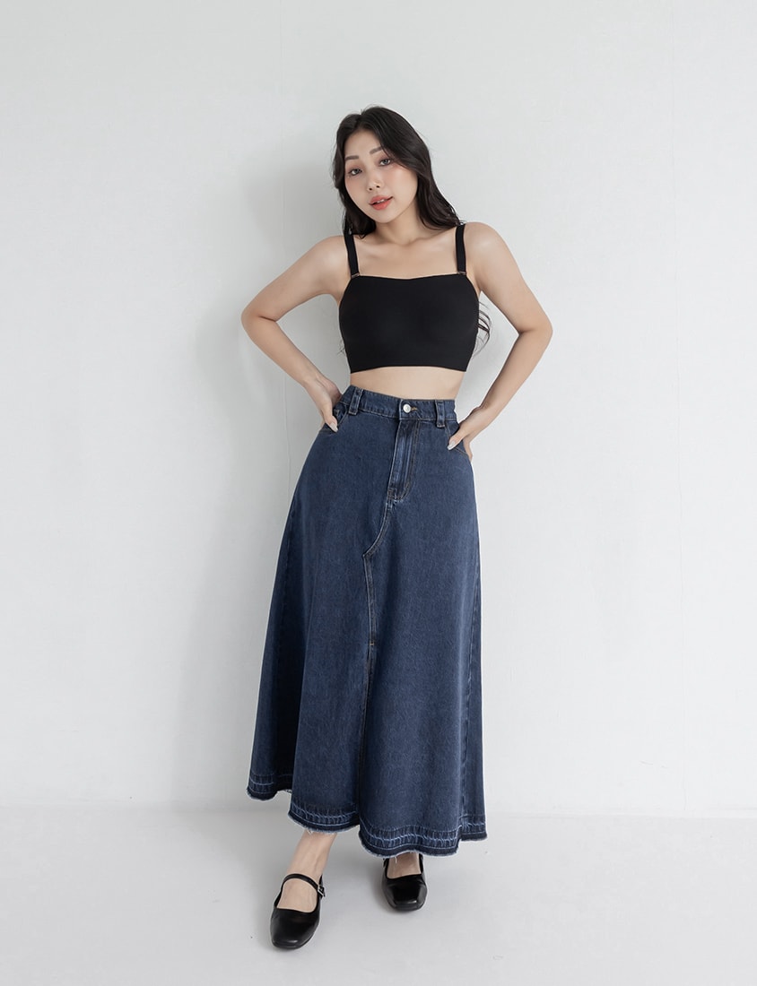 Cooling Tencel Denim Slit Plus Size Maxi Skirt