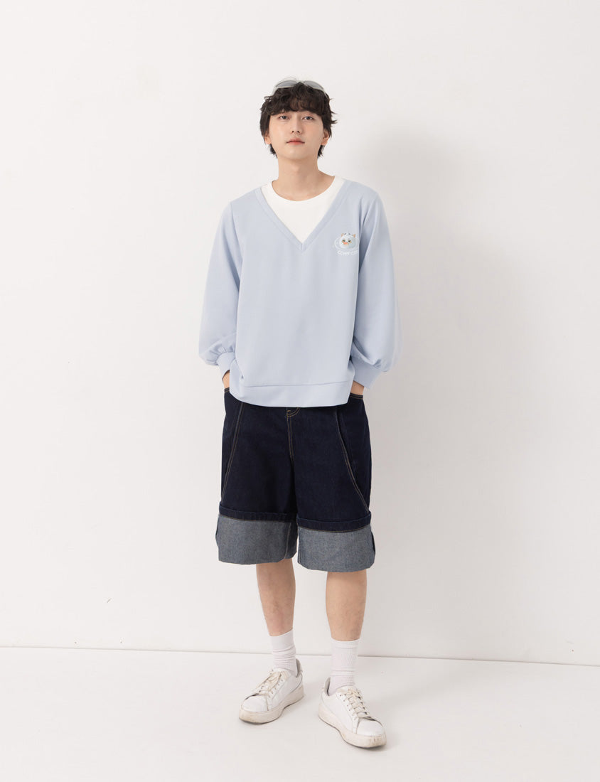 Snowball Cover Cat Faux Layered Plus Size Cloud Cotton Top (Unisex) (MIND.A.DAY Collaboration)