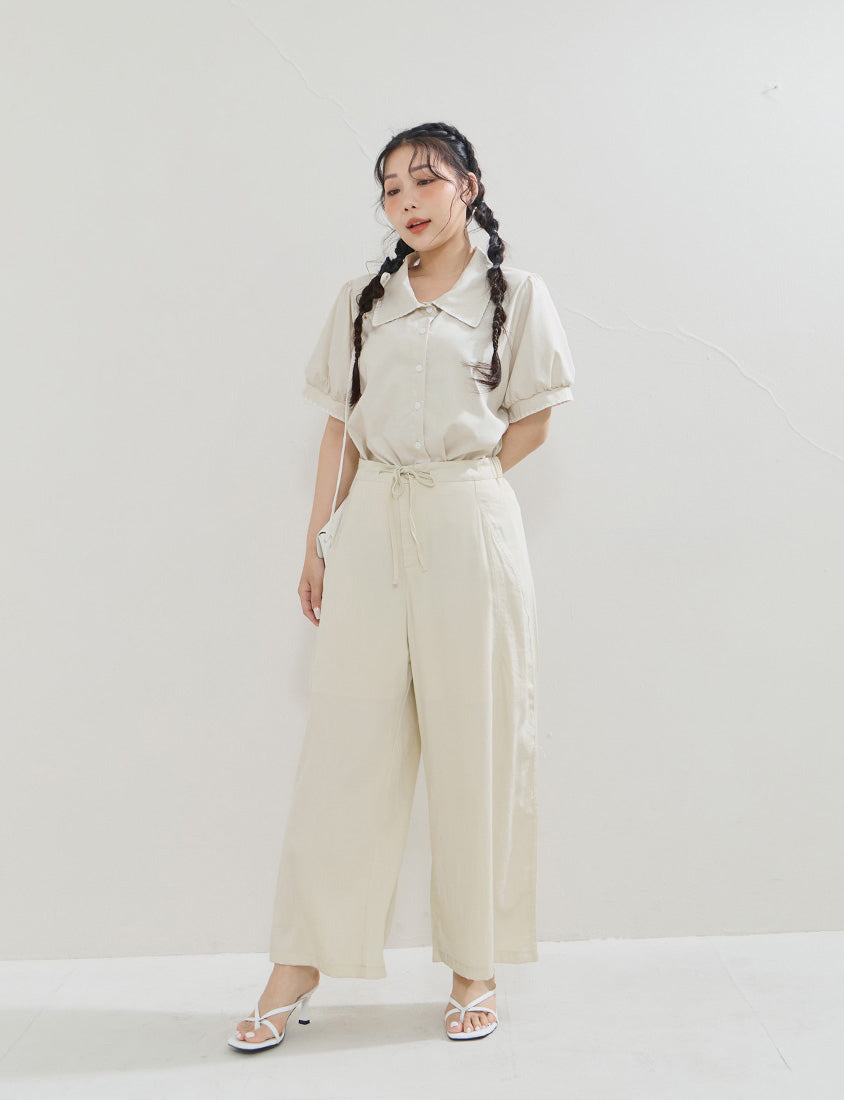 Contrast Embroidered Lace Puff Sleeve Plus Size Shirt