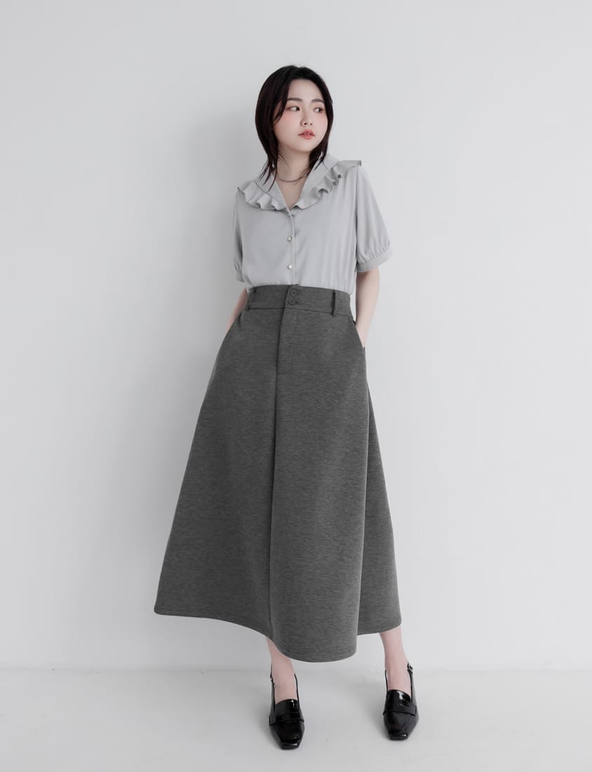 MISS. Korean-Style V-Neck Big Ruffled Puff Sleeve Plus Size Blouse