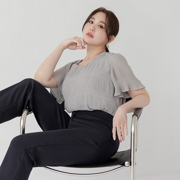 MISS. Korean Style Crinkled Plus Size Chiffon Top
