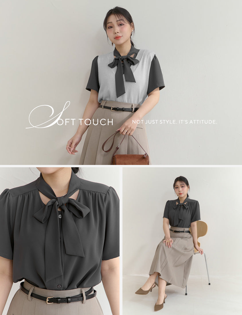 MISS. Elegant Tie-Front Pleated Plus Size Chiffon Top