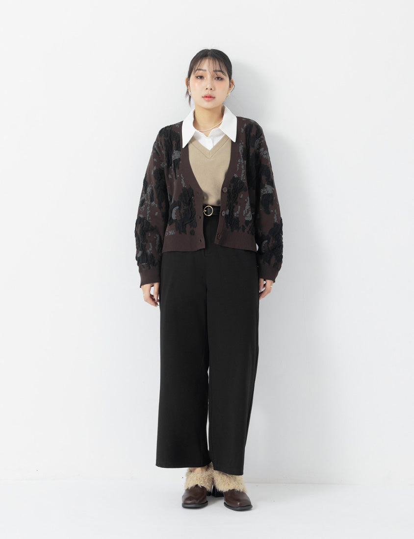 MISS. Japanese Vintage Jacquard Plus Size Knit Cardigan