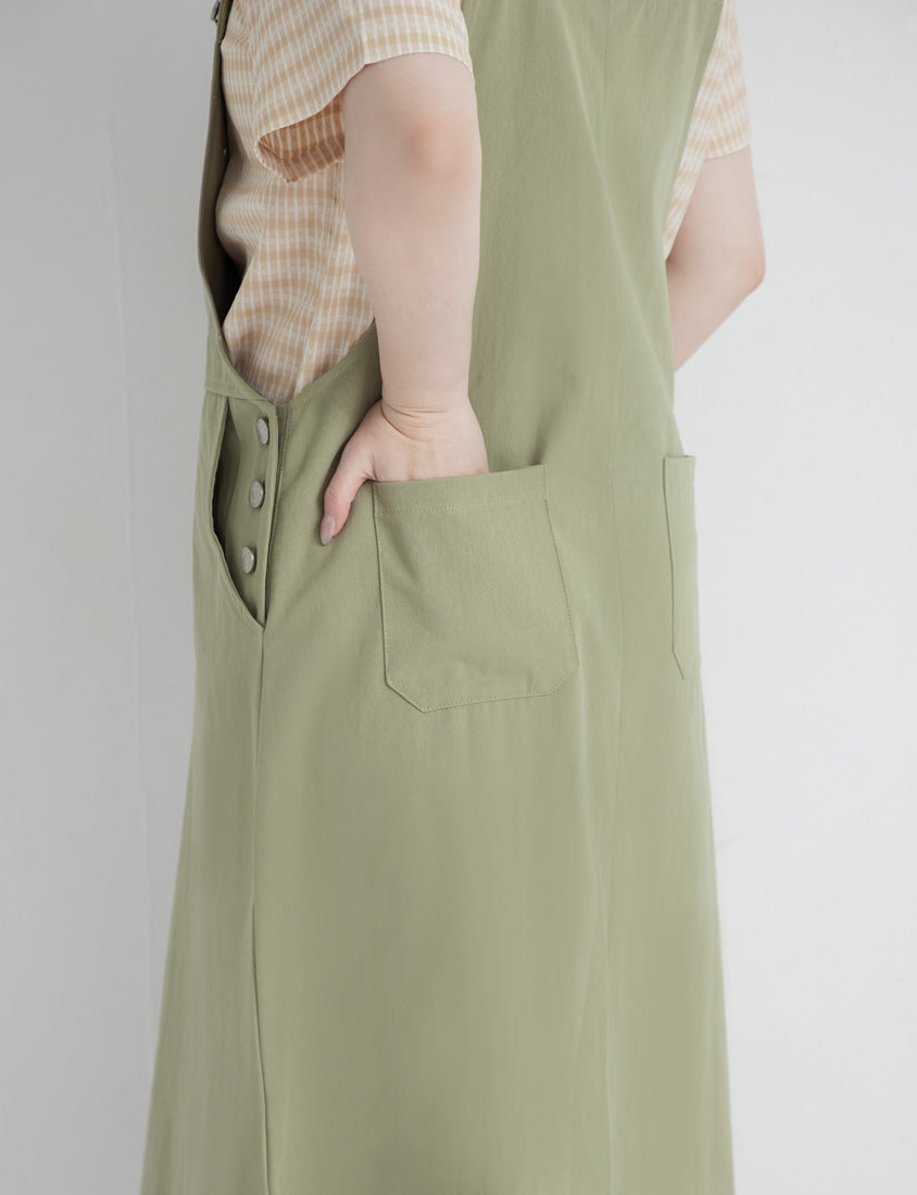 Light Utility Studded Twill Plus Size Pinafore Dress